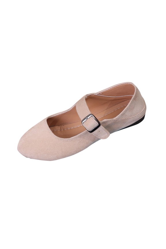 Womens Suede Mary Jane Ballet Flats White Comfortable Flats with Buckle Strap for Work & Everyday Wear,Size 5.5