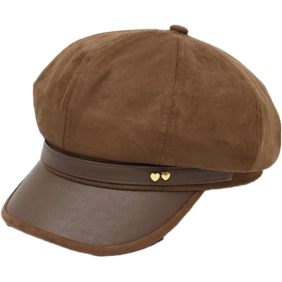 Womens Suede Newsboy Cap 8 Panel Paperboy Caps with Leather Brim Vintage Baseball Hat Baker Cabbie Beret Hats
