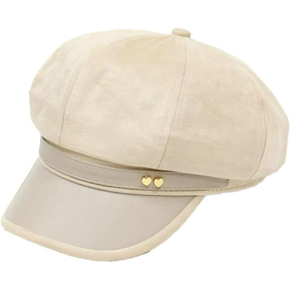 Womens Suede Newsboy Cap 8 Panel Paperboy Caps with Leather Brim Vintage Baseball Hat Baker Cabbie Beret Hats