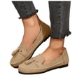 thumbnail image 1 of Womens Suede Penny Loafers Fashion Fringe Round Toe Stitching Flat Walking Shoes Lightweight Moccasins Driving Shoes Khaki Size 8, 1 of 8