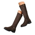 thumbnail image 1 of Womens Suede Riding Boots Stacked Heel Zipper Knee High Motorcycle Booties Adjustable Back Zipper Wide Calf Long Winter Boots, 1 of 4