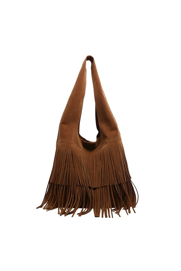 Womens Suede Shoulder Bags Vintage Fringe Handbag Lightweight Tassel Western Purse Large Capacity Tote Bag
