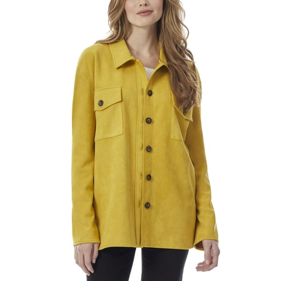 Womens Suede Snap Front Utility Blouse Top Raw Honey S