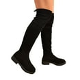 thumbnail image 1 of Womens Suede Thigh High Boots Fall Winter Round Toe Chunky Heel Tall Booties Lace up Pull on Over the Knee Booties, 1 of 8