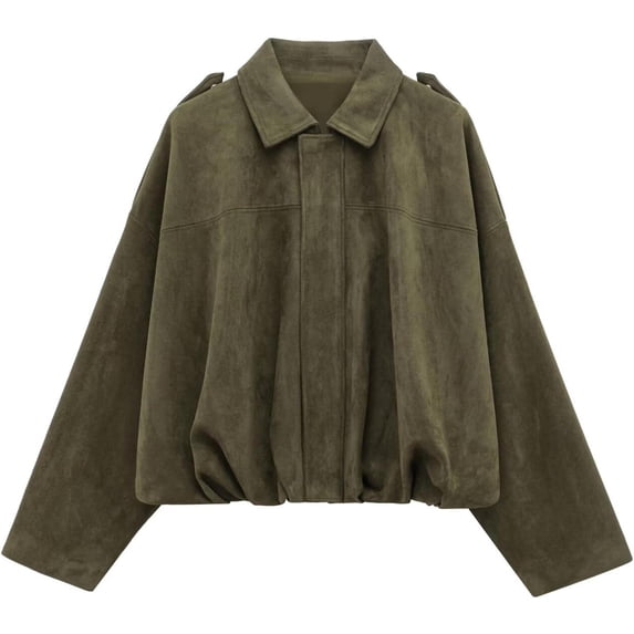 Womens Suede Zipperd Bomber Jacket Lapel Long Sleeve Motorcycle Cropped Coat Y2k Going Out Jackets Outerwear