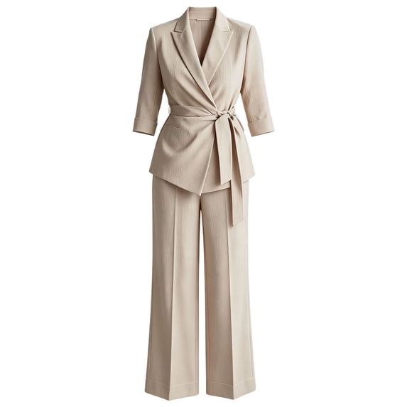 Womens Suit 2 Piece Set Business Casual Dressy V Neck Wrap Belted Blazer Jacket Wide Leg Pants Sets Elegant Trendy Fall Loose Fit Solid Color Outfits Daily Office Travel Outfits
