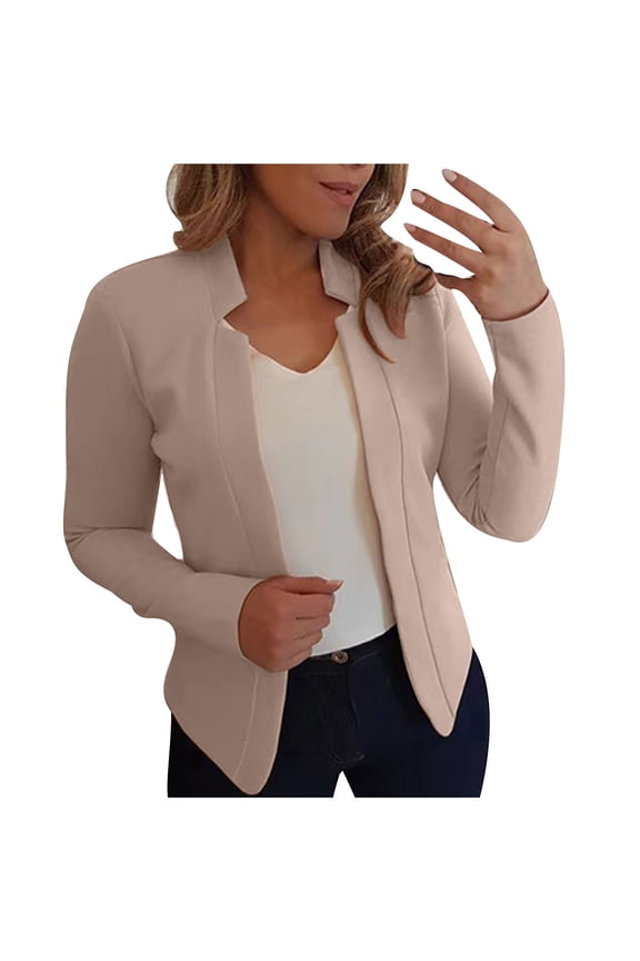 Womens Suit Blazer Cardigan Slim Fit Long Sleeve Open Front Short Jacket Plus Size S-5XL Casual Office Work Wear (Small, Beige)