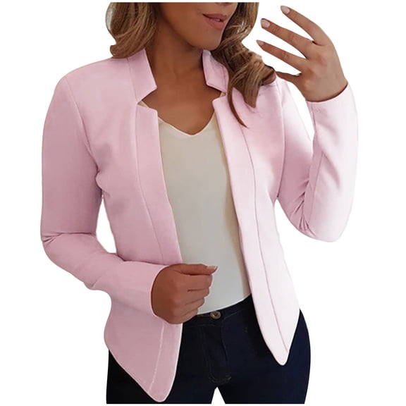 Womens Suit Blazer Cardigan Slim Fit Long Sleeve Open Front Short Jacket Plus Size S-5XL Casual Office Work Wear (X-Large, Pink)