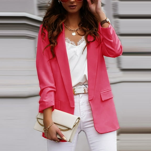 Womens Suit Jackets And Blazers Long Sleeve Fayshow0 Fashion Women Turn Down Collar Long Sleeve Casual Coat Cardigan Blouse Hot Pink