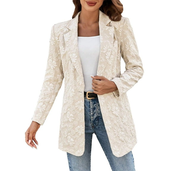 Womens Suit Jackets Fashion Y2k Street Style Floral Blazer Long Sleeves Loose Comfy Business Casual Blazer Tops Khaki Medium