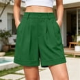 thumbnail image 1 of Womens Suit Shorts Mid Rise Elastic Waisted Wide Leg Rolled Hem Pleated Dressy Casual Short for Women with Pockets, 1 of 7