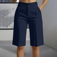 thumbnail image 1 of Womens Suit Shorts with Pockets High Rise Knee Length Elastic Waisted Straight Leg Business Casual Dressy Bermuda Short for Women, 1 of 7