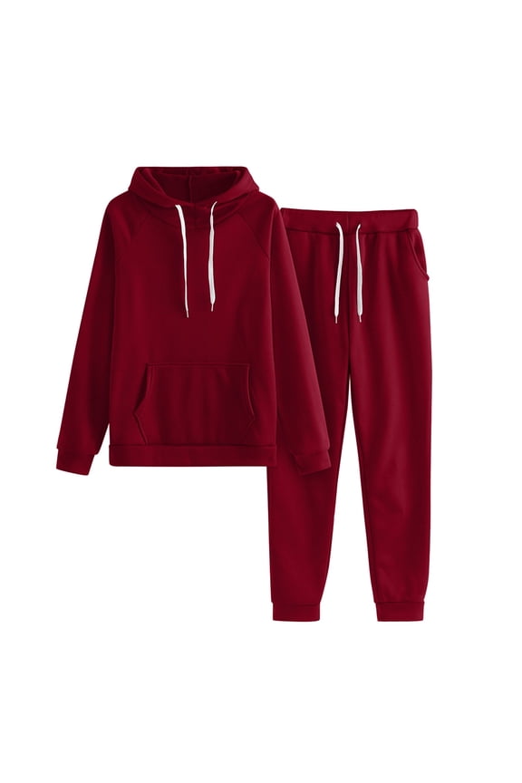 Womens Suits 2 Piece Set Business Sport Suit Women Solid And Tracksuit Sweatshirt Hooded Women Suits Sets plus Jacket Hiking Pants Cold Weather Polyester Flare Pants Suit Ladies Overall Freeze Red 3XL