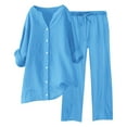 thumbnail image 1 of Womens Suits 2 Piece Set Business Womens 2 Piece Outfits Wide Leg Blouse Pockets Elastic Pants Sets Casual V Wedding Guest Outfits Holiday for Women Dressy 80s Jogging Suits for Women Formal Blue 4XL, 1 of 5