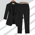 thumbnail image 1 of Womens Suits Two Piece Set Business Solid Button Long Sleeve Bussiness Casual Wide Leg Pants Work Suit With Pocket Black XXXL, 1 of 3