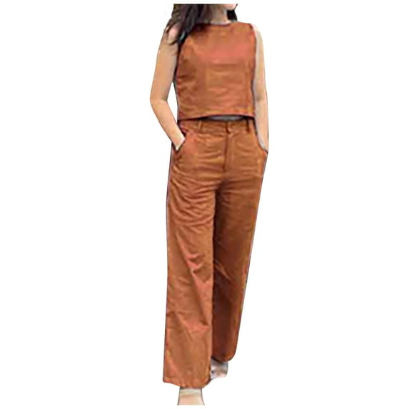 Womens Suits Womens Vacation Outfits Clothing Set Female Round Neck Short Sleeve Tops Pants Sets Trousers Pant Style S_263 Women's Tracksuits Brown 4XL