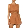 thumbnail image 1 of Womens Summer 2 Piece Cotton Linen Outfits Casual Crewneck Sleeveless Crop Tops High Waisted Shorts Sets Tracksuits, 1 of 8