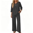 thumbnail image 1 of Womens Summer 2 Piece Lounge Sets 3/4 Sleeve V Neck Top Wide Leg Palazzo Pants Set Beach Travel Outfits, 1 of 5