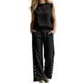 thumbnail image 1 of Womens Summer 2 Piece Outfits Cotton Fashionable Solid Color Sleeveless Top and Button Down Pants Lounge Set, 1 of 7