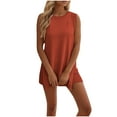 thumbnail image 1 of Womens Summer 2 Piece Outfits Knitted Sweater Shorts Set Casual Sleeveless Slit Tunic Tank Tops Matching Lounge Sets, 1 of 7
