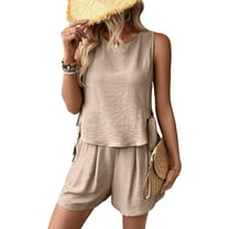 Womens Summer 2 Piece Outfits Short Sets Matching Sleeveless Tank Top High Waisted Shorts with Pockets S