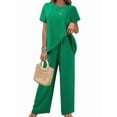 thumbnail image 1 of Womens Summer 2 Piece Outfits Short Sleeve Casual Round Neck Wide Leg Long Pants Suit Set Green XL, 1 of 6