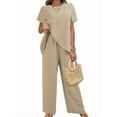 thumbnail image 1 of Womens Summer 2 Piece Outfits Short Sleeve Casual Round Neck Wide Leg Long Pants Suit Set  XXL, 1 of 5