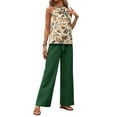 thumbnail image 1 of Womens Summer 2 Piece Outfits Sleeveless Crop Top Flowy Wide Leg Pants Matching Sets Vacation Outfits Green M, 1 of 7
