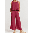 thumbnail image 1 of Womens Summer 2 Piece Outfits Sleeveless Tank Crop Top Wide Leg Pants with Pockets Linen Lounge Matching Beach Sets, 1 of 6