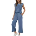 thumbnail image 1 of Womens Summer 2 Piece Sets Casual Tank Tops Wide Leg Pants Set Drawstring Elastic Waist Sweatpants with Pockets Loungewear, 1 of 5