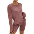 thumbnail image 1 of Womens Summer 2 Piece Sets Plus Size Fashion Casual Solid Color Suit Long Sleeved Top And Shorts Two-Piece Set, 1 of 1