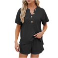 thumbnail image 1 of Womens Summer 2 Piece Sets Plus Size Fashion Solid Color V Neck Home Suit Solid Color Casual Loose Fitting Pajamas Twopiece Set Of Short Sleeved Shorts For Going Out Sets, 1 of 1
