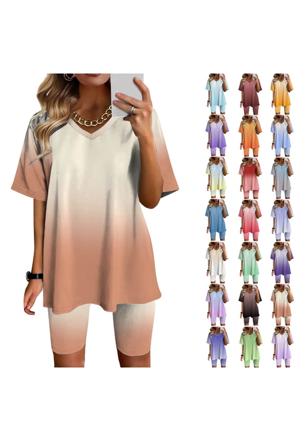 Womens Summer 2 Piece Sets Plus Size Fashion V-Neck Blouse Short Sleeve Tops Shorts Casual Suit Sets