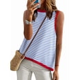 thumbnail image 1 of Womens Summer 2025 Casual Striped Color Block High Neck Tank Top Loose Knit High Low Sleeveless Shirts As Shown L, 1 of 4