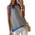 thumbnail image 1 of Womens Summer 2025 Casual Striped Color Block High Neck Tank Top Loose Knit High Low Sleeveless Shirts Blue M, 1 of 4