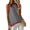 thumbnail image 1 of Womens Summer 2025 Casual Striped Color Block High Neck Tank Top Loose Knit High Low Sleeveless Shirts Red L, 1 of 4