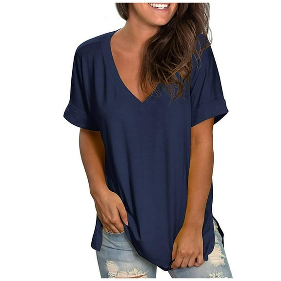 Womens Summer 2025 V Neck Casual Tunic Tops Spring Fashion Basic Trendy Outfits