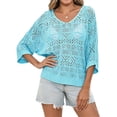 thumbnail image 1 of Womens Summer 3/4 Sleeve Off Shoulder Crochet Cover Up Top Sweater Shirts Mesh Boho Beach Swimsuit Coverup, 1 of 7