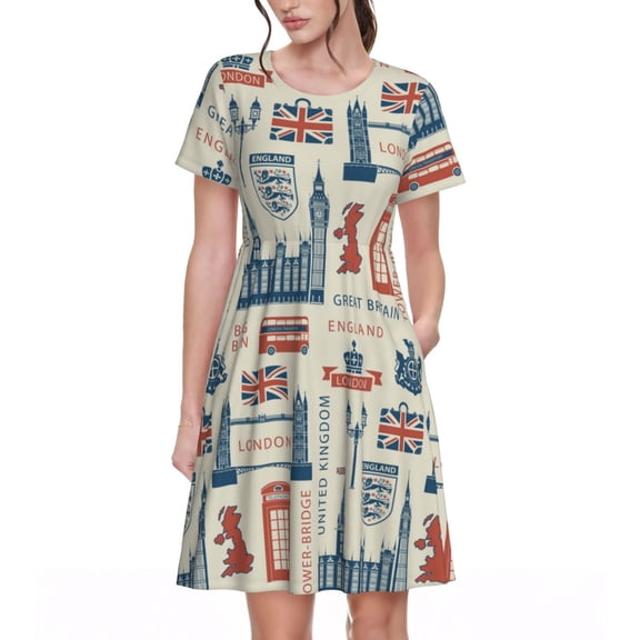 Womens Summer A-Line Dresses Casual Short Sleeve T-Shirt Dress Beach Sundress, UK London British England