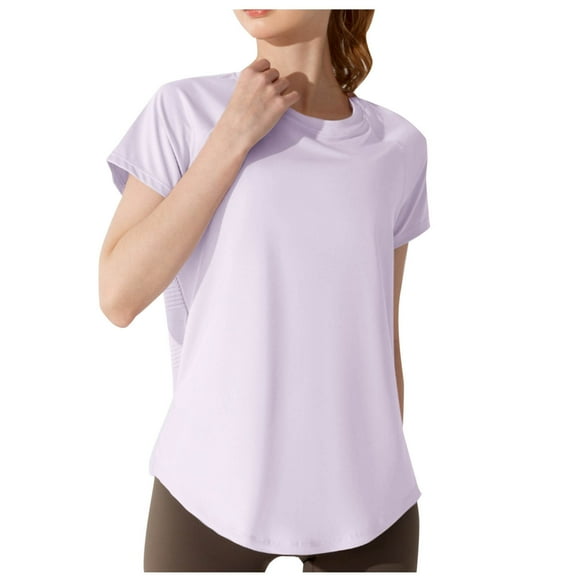 Womens Summer Athletic T-Shirts, Workout Tops for Women Outdoor Yoga Casual Solid Color Backless Quick Dry Crewneck Short Sleeve Shirts