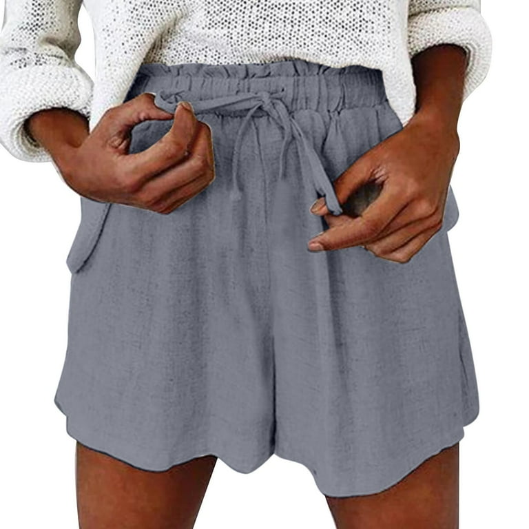 Womens Summer Basic Loose Comfy Shorts Solid Elastic Waist Casual