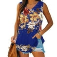 Womens Summer Basic Tank Tops Casual VNeck Loose Flower Sleeveless