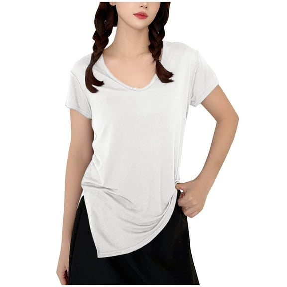 Womens Summer Basic Tops, Short Sleeve Shirts for Women Casual Loose Fit Solid Color Crewneck T-Shirts