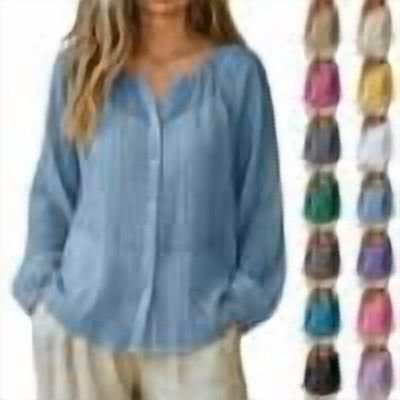 Womens Summer Beach Shirts Pleated Flowy Tops Vacation Coverups Button Down Long Sleeve Boho Gauze Blouses,Sky Blue XXL