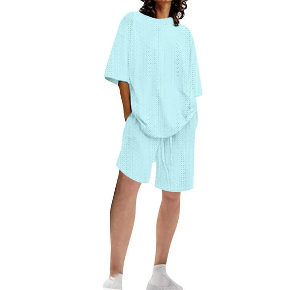 Womens Summer Beach Vacation Outfits 2025 2 Piece Short Set Oversized Tshirt Bermuda Shorts Matching Lounge Sets