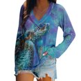 thumbnail image 1 of Womens Summer Beach Vacation Sea Turtle Tie-dye Long Sleeve V Neck T Shirts Casual Tops Tees, 1 of 4