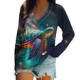 thumbnail image 1 of Womens Summer Beach Vacation Sea Turtle Tie-dye Long Sleeve V Neck T Shirts Casual Tops Tees, 1 of 4