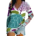 thumbnail image 1 of Womens Summer Beach Vacation Sea Turtle Tie-dye Long Sleeve V Neck T Shirts Casual Tops Tees, 1 of 4