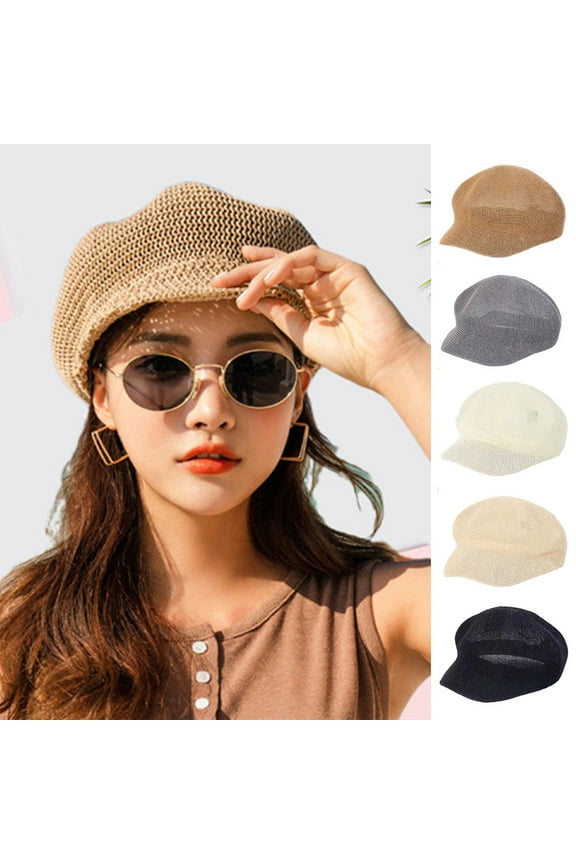Womens Summer Beret Hat French Style Hollow-Out Vintage Painters Straw Cap Artist Hat