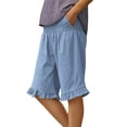 thumbnail image 1 of Womens Summer Bermuda Shorts Knee Length Elastic Waist Flared Ruffle Hem Shorts Beach Lounge Casual Shorts, 1 of 7